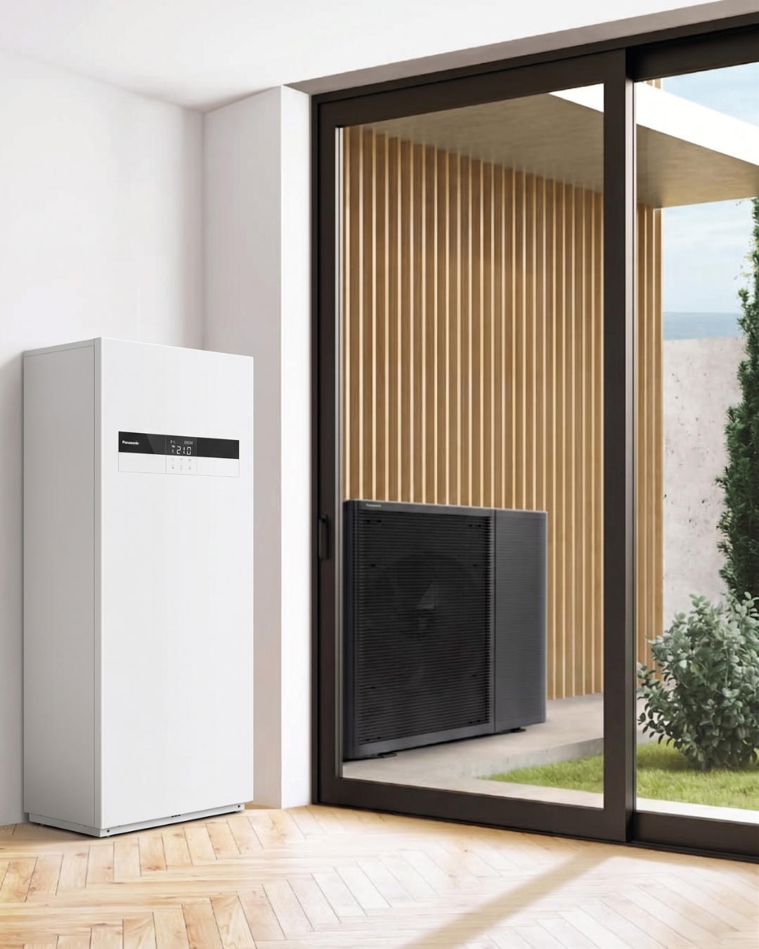 Panasonic varmepumpemodul i lys stue